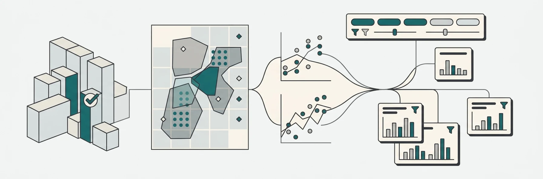 Labour analytics illustration — hours, cost and coverage trends compared across outlets and periods.