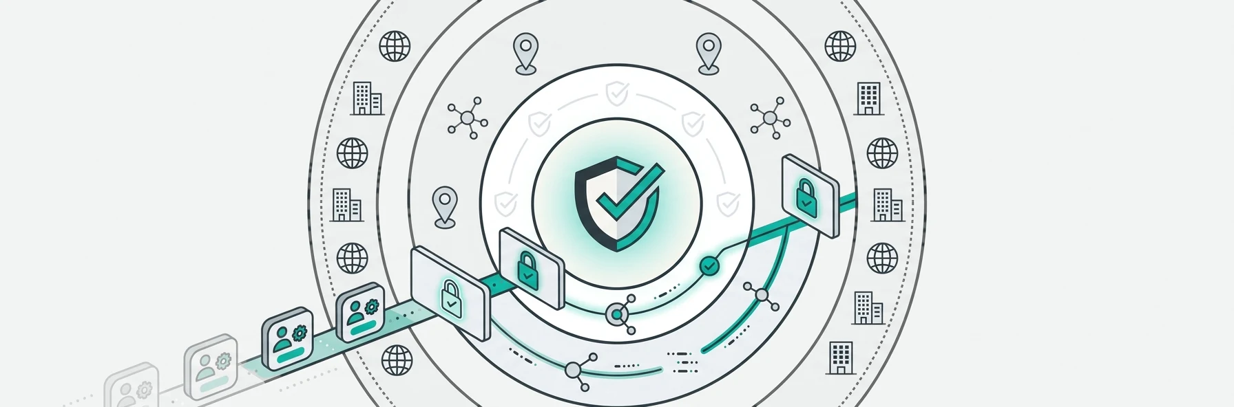 Security and access illustration — workforce data scoped by organisation, location and role so access follows responsibility.